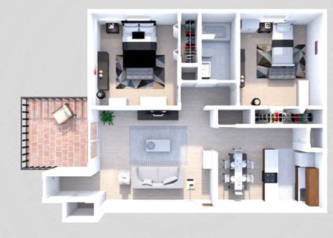 Floor plan for 2 beds, 1 bath, 950 sqft